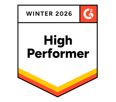 G2 Winter 2026 badge labeled ‘High Performer’ with a red and yellow accent.