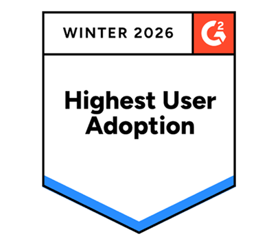 G2 Winter 2026 badge labeled ‘Highest User Adoption’ with a blue accent.
